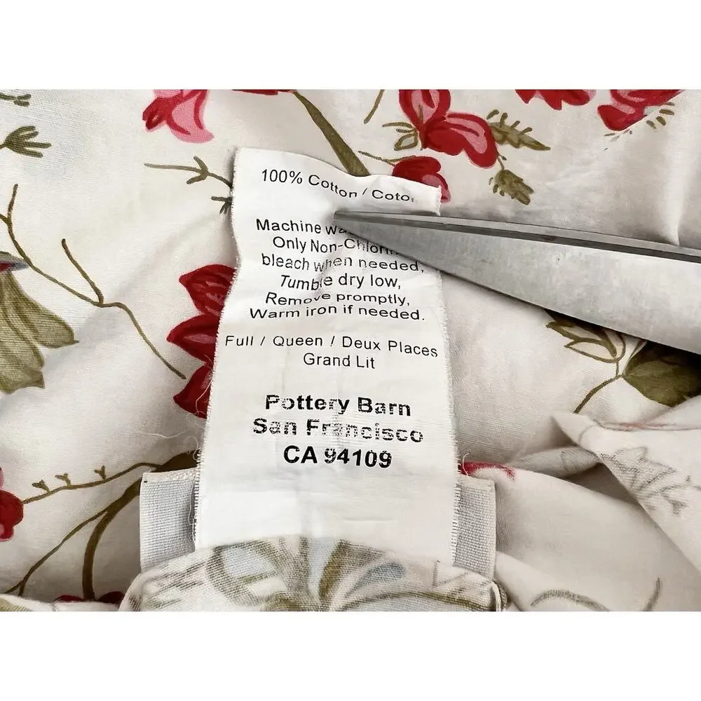 Pottery Barn Queen Full Size Red Blue Green Jacobean Floral Vine Duvet Cover